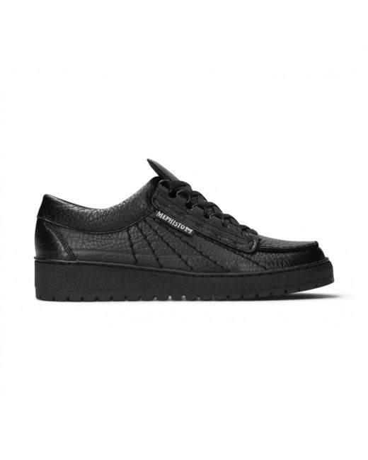 Mephisto Black Leather Walking Shoes for men