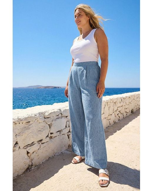 Roman Blue Curve Textured Wide Leg Trousers