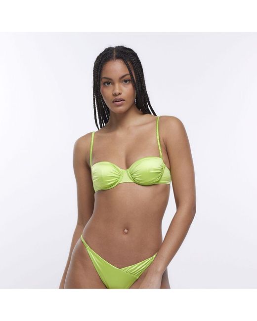 River Island Green Balconette Bikini Top Ruched Nylon