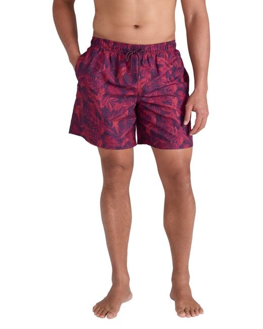 Mountain Warehouse Red 'Aruba' Printed Swim Shorts Drawstring Quick Drying Swimming Trunks for men