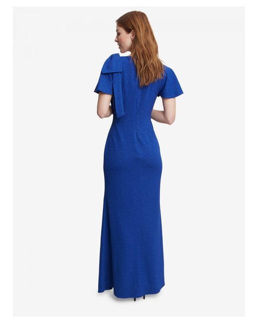 Gina Bacconi Blue Metallic Maxi Dress With V-Neck And Bow