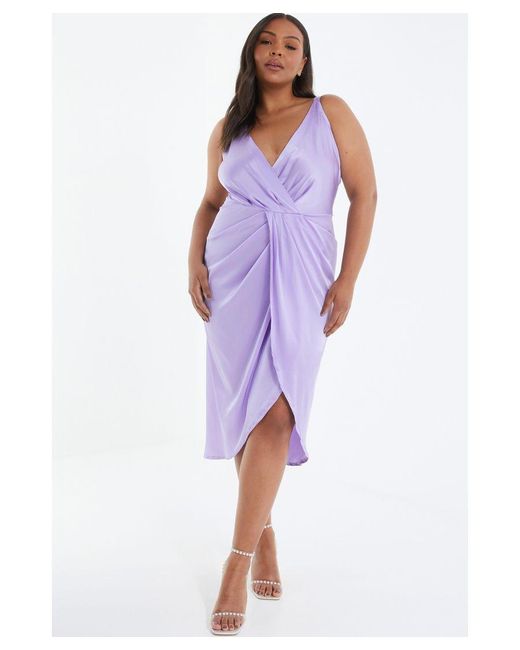 Quiz Purple Curve Satin Ruched Midi Dress