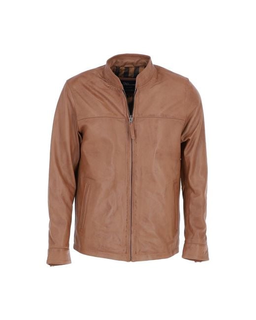 Ashwood Leather Brown 'Cooper' Real Casual Jacket With Mandarin Collar for men