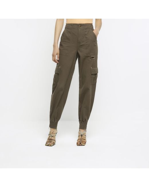 River Island Green Cargo Trousers Cotton