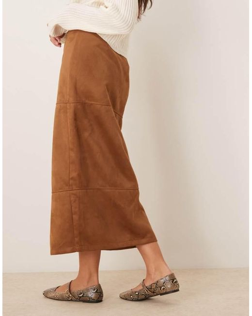 ASOS Natural Zip Detail Faux Suede Maxi Skirt