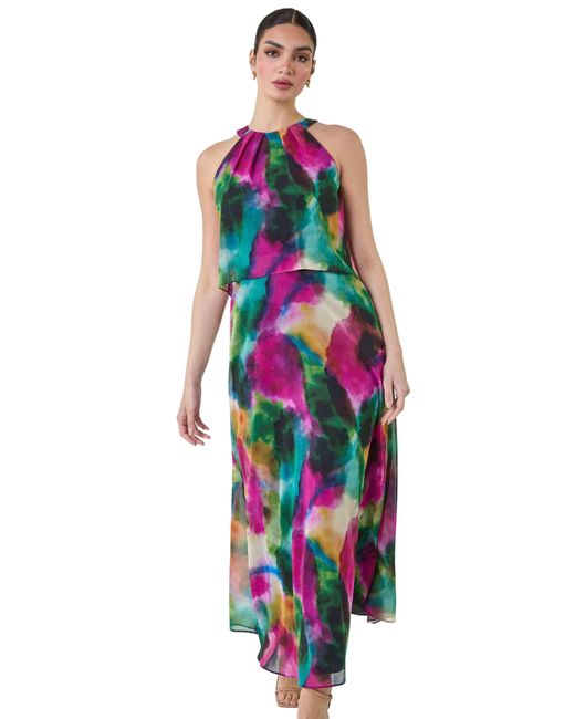 Ariella White Abstract Print Chiffon Overlay Maxi Dress