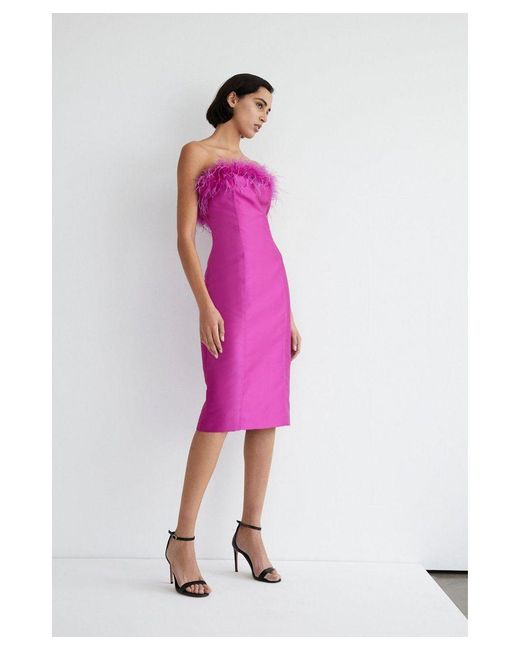 Warehouse Pink Feather Bandeau Dress