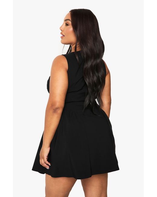Boohoo Black Plus Size Button Down Mini Skater Dress