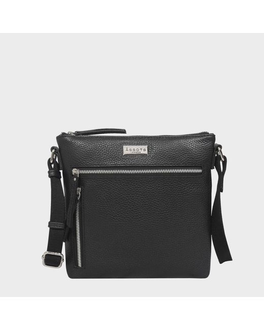 Assots London 'rue' Black Pebble Grain Real Leather Crossbody Bag