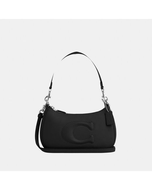 COACH White Teri Shoulder Bag With Leather Strap Debossed Sculpted C