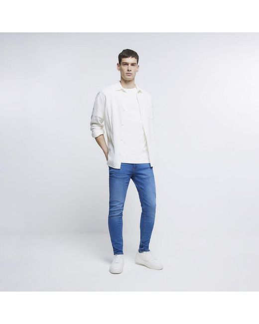River Island White Skinny Fit Jeans Blue Cotton for men