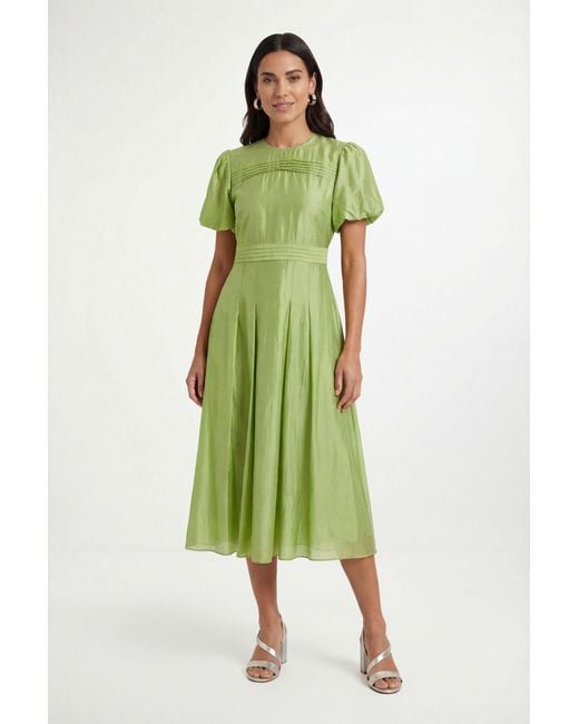 Wallis Green Petite Tencel Pleated Midi Dress