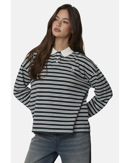 Good For Nothing Gray Striped Monogram Long Sleeve Polo