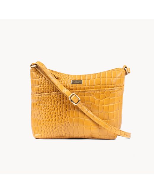 Assots London Yellow 'Carol' Embossed Croc Real Leather Designer Crossbody Shoulder Bag