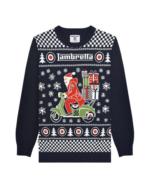Lambretta Blue Aw25 Scooter Christmas Jumper Cotton for men