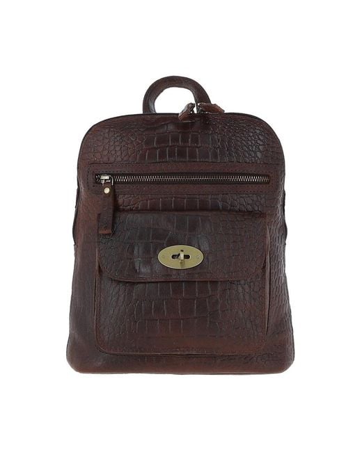 Ashwood Leather Brown 'Bonfanti' Croc Print Real Mini Backpack