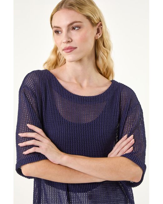 Roman Blue Oversized Textured Stretch Top