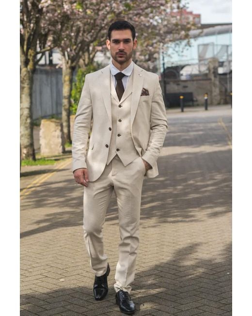 TruClothing Beige 3-delig Linnen Formeel Zomer Trouwpak in het Gray voor heren