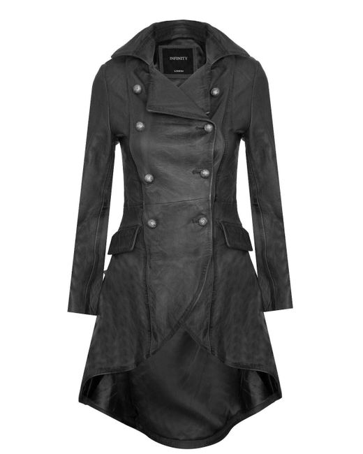 Infinity Leather Black Gothic Victorian Coat-Accra