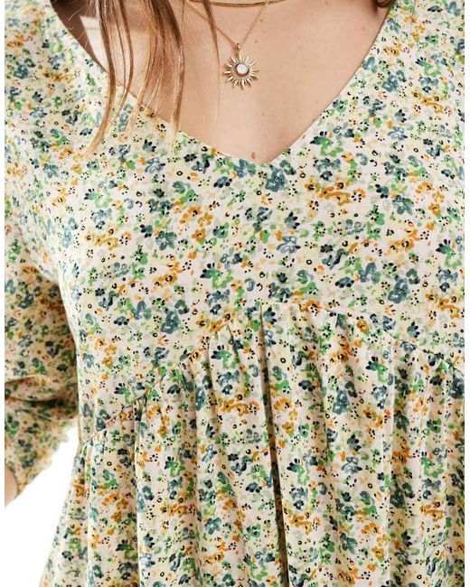 Jdy Green V Neck Mini Smock Dress