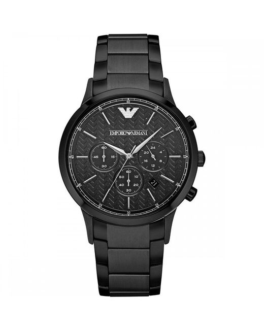 Emporio Armani Chronograph Stainless Steel And Black Leather Watch for men