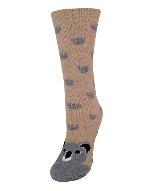 Sock Snob Natural Ladies Fluffy Non Slip Slipper Socks With Animal Designs