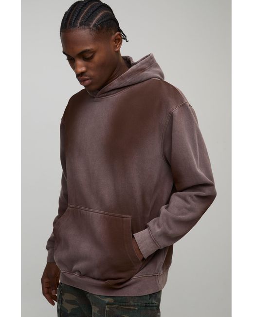 BoohooMAN Brown Oversized Spray Wash Over The Head Hoodie for men