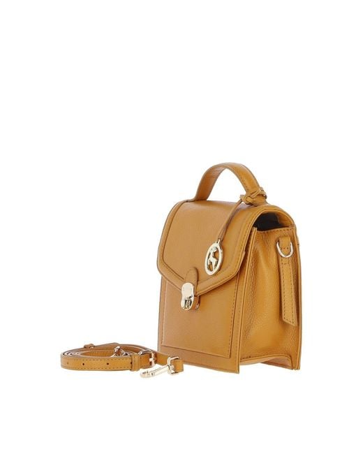 Ashwood Leather Yellow Compact Handbag With Detachable Crossbody Strap