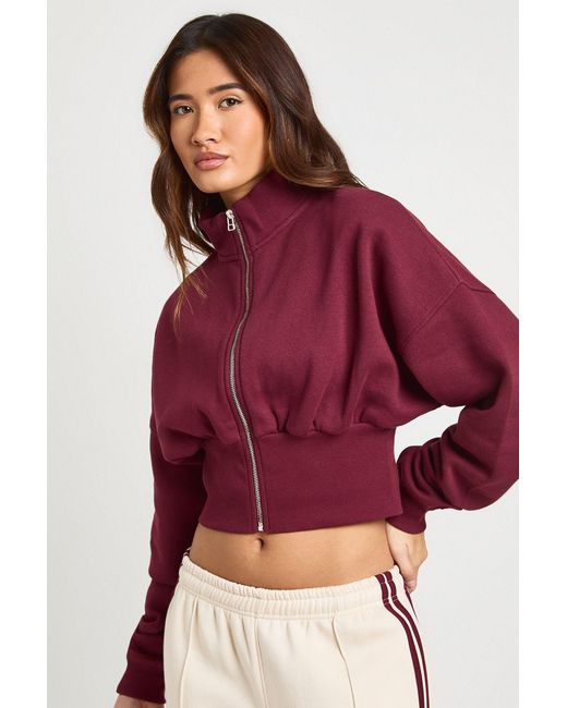 Boohoo Red Funnel Neck Cinched Waist Zip Through