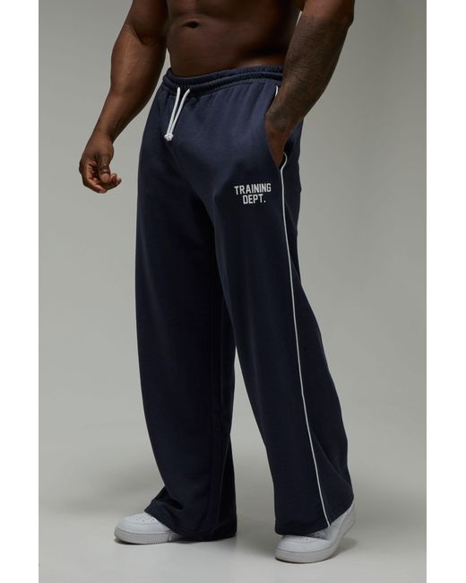 BoohooMAN Blue Training Dept Wide Leg Piping Jogger for men