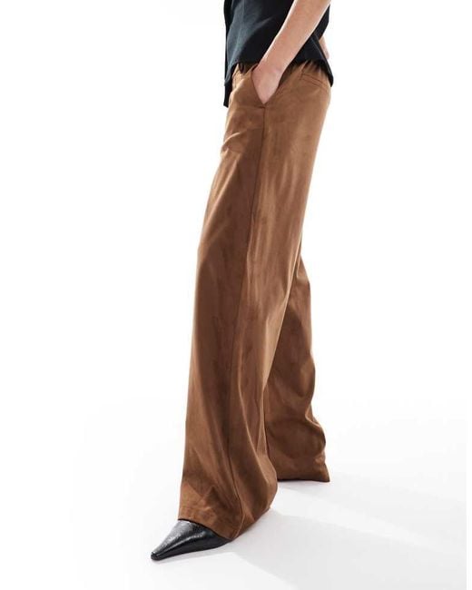 Object Brown Premium Faux Suede Wide Leg Trousers