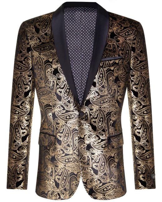 TruClothing Black Classic Paisley Velvet Tuxedo Dinner Jacket Tailored Fit Blazer for men