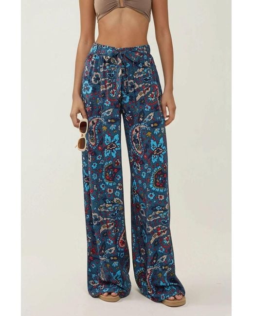 Hiccup Blue Printed Wide Leg Pants With Drawstring