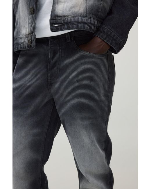 BoohooMAN Black Straight Rigid Laser Print Marble Denim Jeans for men