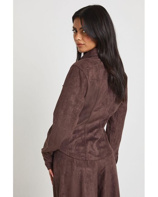 Boohoo Brown Faux Suede Cinched Shirt