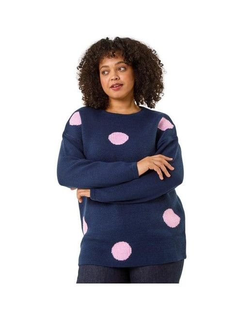 Roman Blue Curve Large Spot Knit Jumper