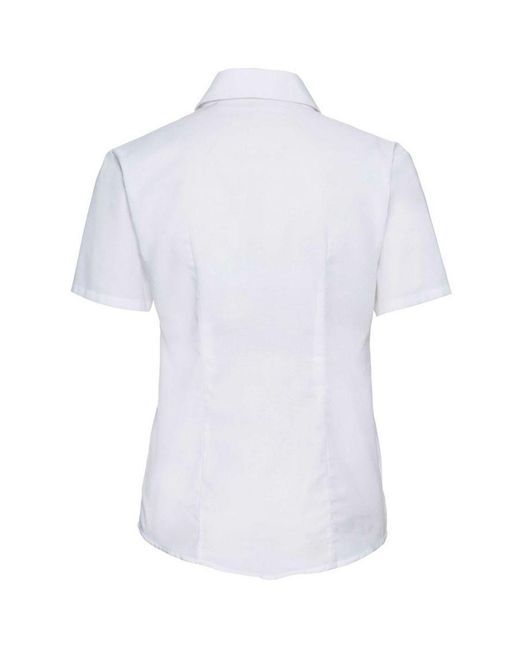 Russell White Collection Ladies/ Short Sleeve Easy Care Oxford Shirt