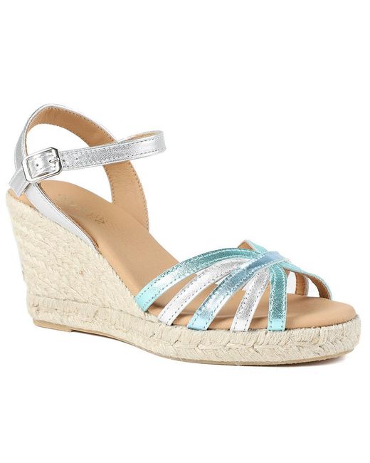 Jones Bootmaker Blue Alivia2 Leather Wedge Heel Espadrilles