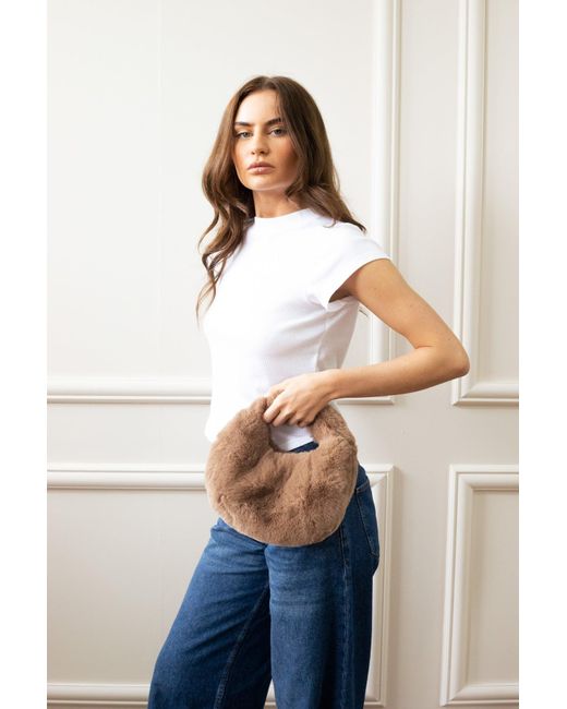 SVNX White Faux Fur Grab Handbag
