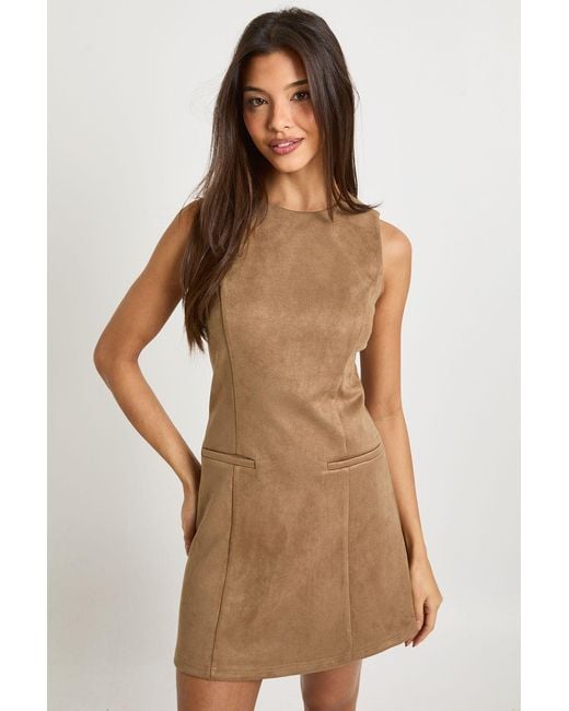 Boohoo Brown Faux Suede Shift Dress