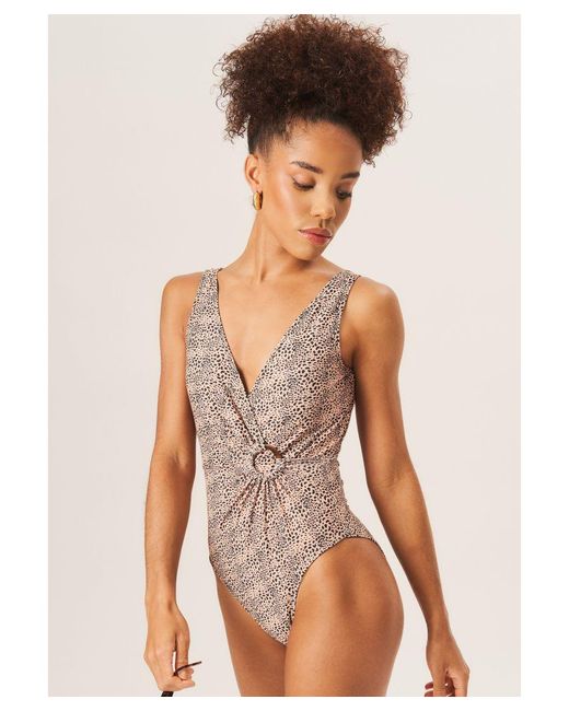 Gini London Natural D Ring Detail Wrap Front Swimsuit