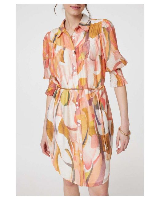 Izabel London White Printed 3/4 Puff Sleeve Shirt Dress