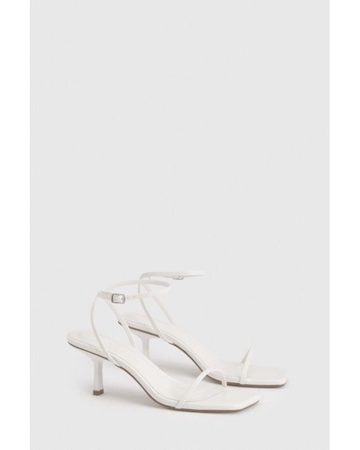 Boohoo White Square Toe 2 Part Mid High Heels