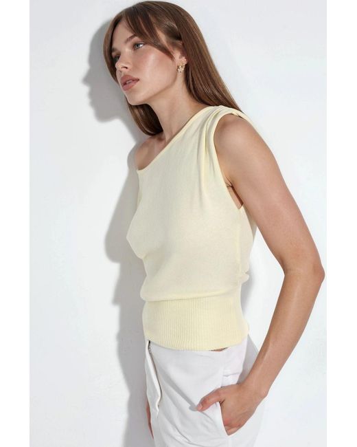 Busem Bootneck Geribbelde Blouse in het White