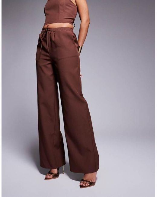 Kaiia Brown Exclusive Drawstring Waist Wide Leg Trousers Co-Ord