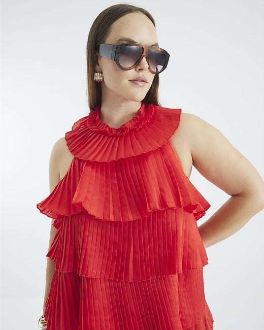 River Island Red Top Halter Neck Ruffle