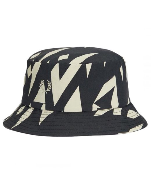 Fred Perry Black Abstract Print Bucket Hat for men