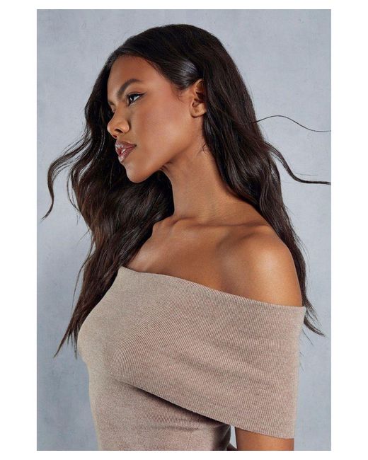 MissPap Gray Premium Soft Knit Folded Bardot Maxi Dress