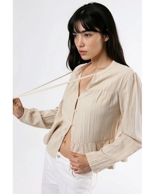 Hiccup Natural Long Sleeve Tippet Collar Blouse