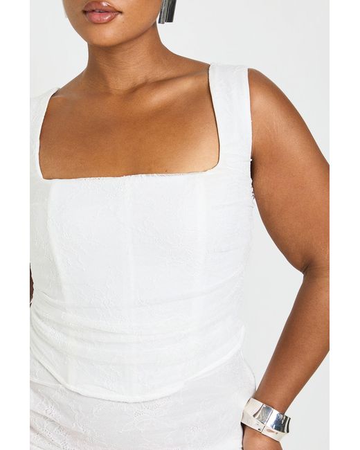 Boohoo White Plus Square Neck Lace Ruched Corset Top